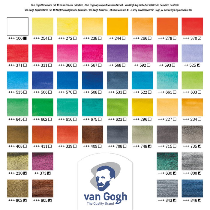 Van Gogh Coffret métallique d'aquarelles avec 48 couleurs en demi-pastilles Van Gogh Coffret métallique d'aquarelles avec 48 couleurs en demi-pastilles