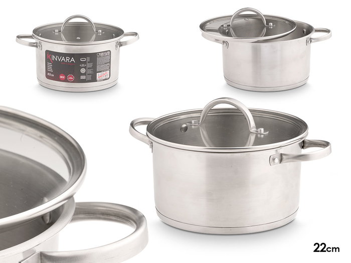 KINVARA Cacerola pour induction avec couvercle en verre 22 cm, Plata KINVARA Cacerola pour induction avec couvercle en verre 22 cm, Plata