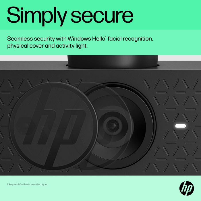 HP Webcam HP 625 Full HD 1080p avec micros, IA, Windows Hello, Zoom, rotation 360 degrés, champ de vision ajustable, pour visioconférence