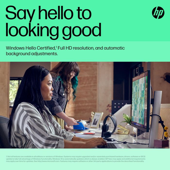 HP Webcam HP 625 Full HD 1080p avec micros, IA, Windows Hello, Zoom, rotation 360 degrés, champ de vision ajustable, pour visioconférence
