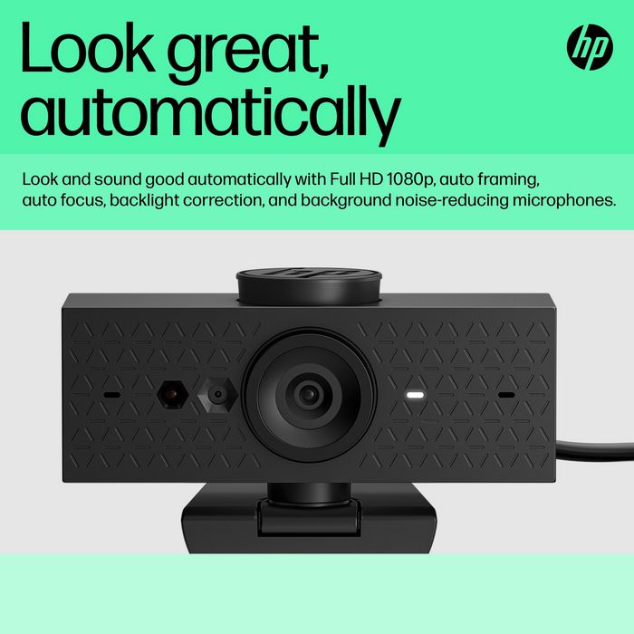 HP Webcam HP 625 Full HD 1080p avec micros, IA, Windows Hello, Zoom, rotation 360 degrés, champ de vision ajustable, pour visioconférence