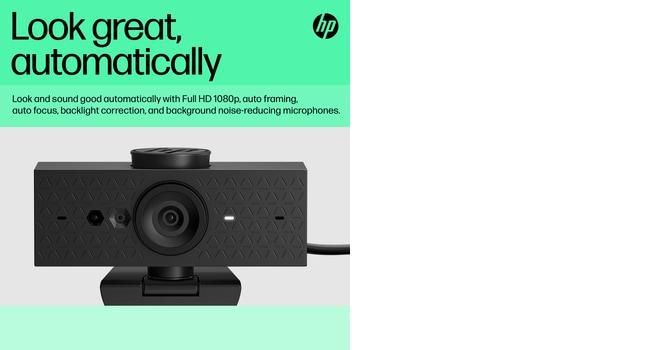 HP Webcam HP 625 Full HD 1080p avec micros, IA, Windows Hello, Zoom, rotation 360 degrés, champ de vision ajustable, pour visioconférence