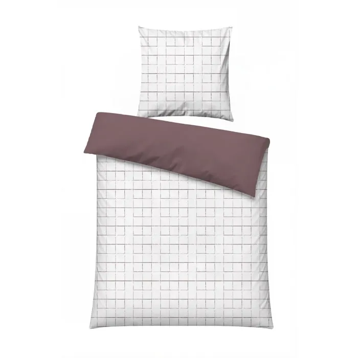 Parure de lit Rose poudré / Blanc en coton renforcé, 140 x 200 cm