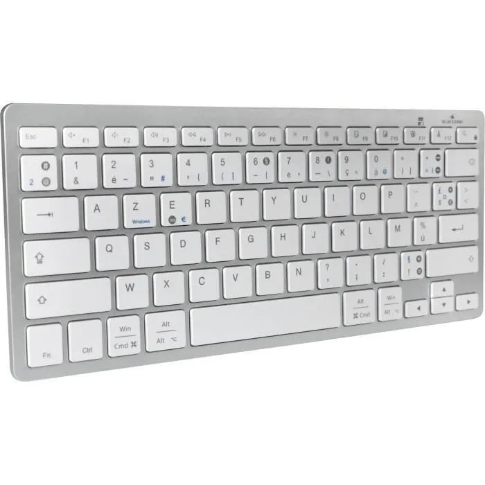 Bluestork Clavier Bluetooth 5.0 Double Layout (PC/Mac) - Noir - Design fin - 13 raccourcis multimédia - Frappe silencieuse