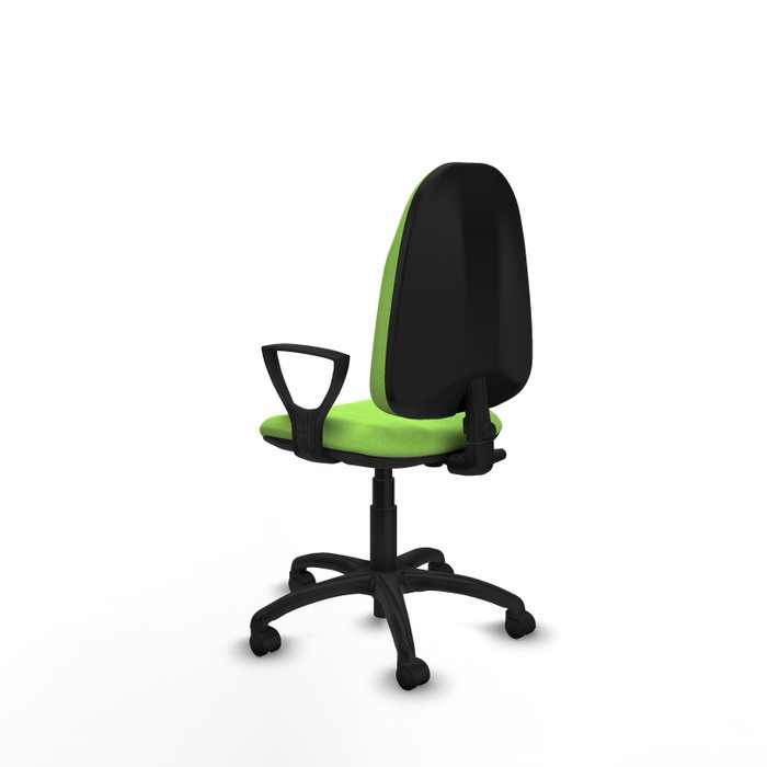 Chaise de bureau Algarra avec mécanisme de contact permanent de base, rembourrée de tissu couleur pistache. Équipée d'une base en polyamide noir, d'accoudoirs fixes et de roulettes en nylon de 50 mm Chaise de bureau Algarra avec mécanisme de contact permanent de base, rembourrée de tissu couleur pistache. Équipée d'une base en polyamide noir, d'accoudoirs fixes et de roulettes en nylon de 50 mm
