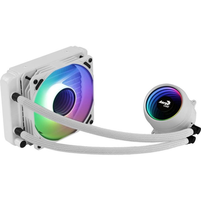 Aerocool Mirage L120 Kit de Refroidissement Liquide pour PC, Ventilateur 120 mm, RGB adressable, Radiateur Aluminium, Pompe en Cuivre, Blanc Aerocool Mirage L120 Kit de Refroidissement Liquide pour PC, Ventilateur 120 mm, RGB adressable, Radiateur Aluminium, Pompe en Cuivre, Blanc
