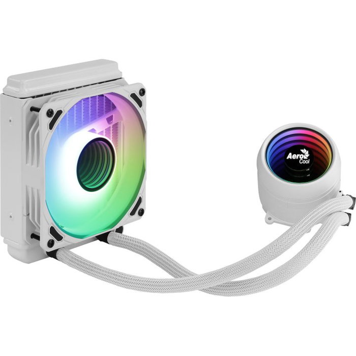 Aerocool Mirage L120 Kit de Refroidissement Liquide pour PC, Ventilateur 120 mm, RGB adressable, Radiateur Aluminium, Pompe en Cuivre, Blanc Aerocool Mirage L120 Kit de Refroidissement Liquide pour PC, Ventilateur 120 mm, RGB adressable, Radiateur Aluminium, Pompe en Cuivre, Blanc
