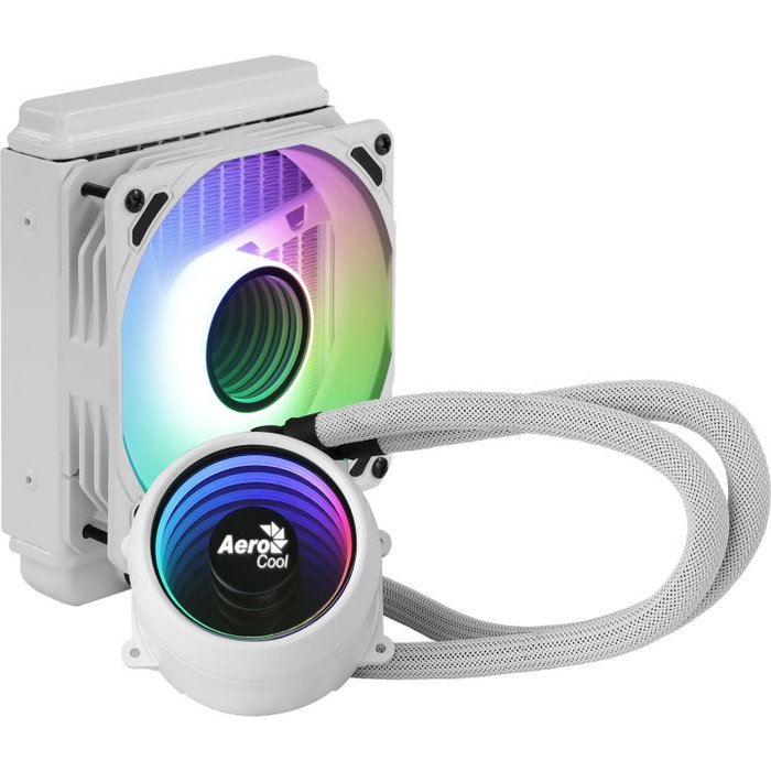 Aerocool Mirage L120 Kit de Refroidissement Liquide pour PC, Ventilateur 120 mm, RGB adressable, Radiateur Aluminium, Pompe en Cuivre, Blanc Aerocool Mirage L120 Kit de Refroidissement Liquide pour PC, Ventilateur 120 mm, RGB adressable, Radiateur Aluminium, Pompe en Cuivre, Blanc