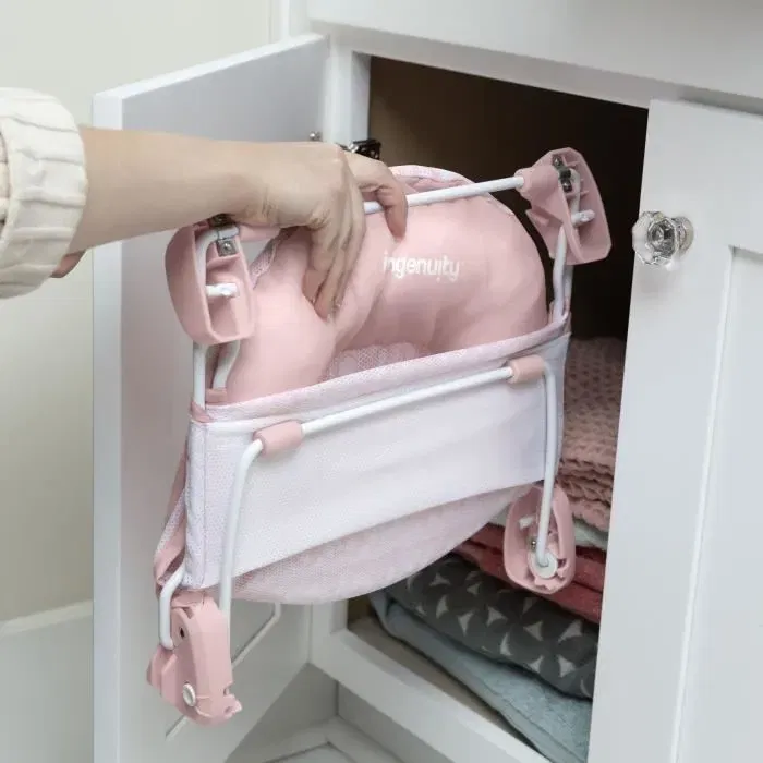 Ingenuity Summer Transat de bain pliable pour bébé - 2 positions, rose, avec filet lavable et coussin, 8.75 x 5.41 x 5 cm