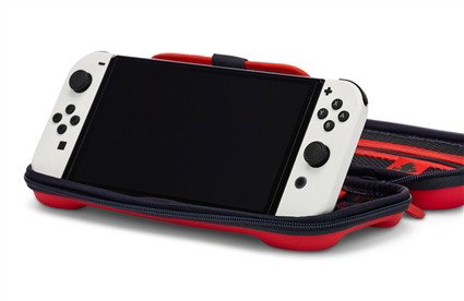 PowerA Etui de Protection Compact pour Nintendo Switch Modèle OLED, Lite et Standard - Noir, Double Fermeture Éclair, Support de Jeu et Pochette de Rangement