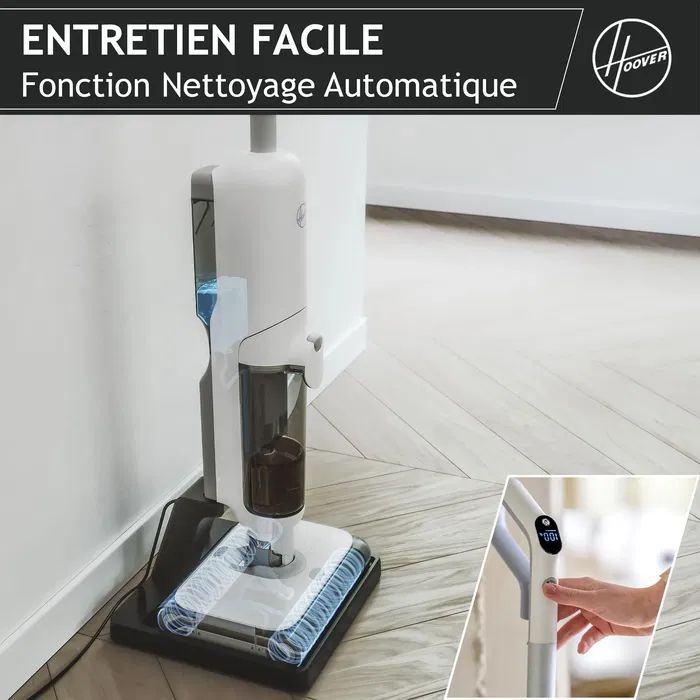 Hoover HW500 - Aspirateur balai laveur sans fil 230W - Double rouleau, nettoyage eau et poussière, autonomie 30 min, fonctions Smart/Parquet/Max - Blanc et gris glacé Hoover HW500 - Aspirateur balai laveur sans fil 230W - Double rouleau, nettoyage eau et poussière, autonomie 30 min, fonctions Smart/Parquet/Max - Blanc et gris glacé