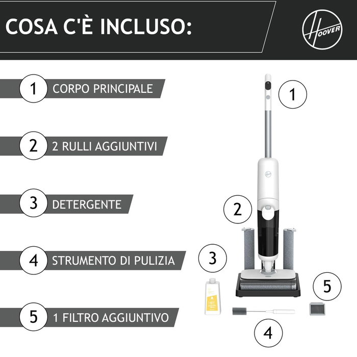 Hoover HW5 Aspirateur Laveur sans Fil Blanc et Gris Glacé, 230W Hoover HW5 Aspirateur Laveur sans Fil Blanc et Gris Glacé, 230W