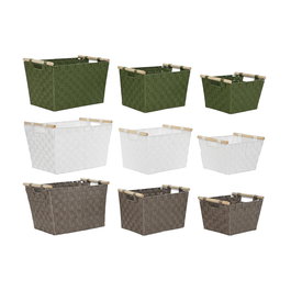 Set de basket Home ESPRIT Vert Gris Crème Bois polypropylène 43 x 30 x 30 cm 3 Pièces (3 Unités)