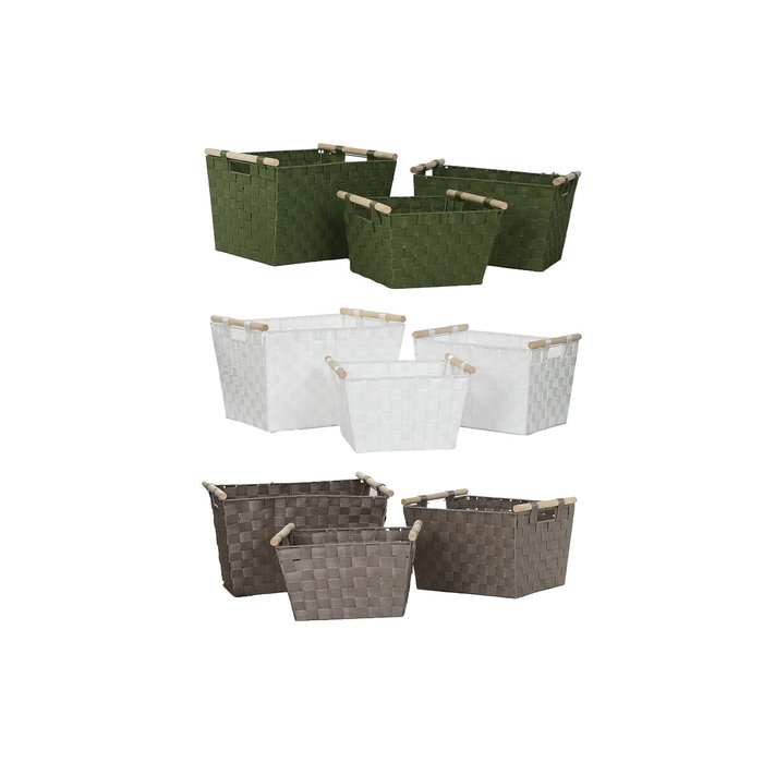 Set de basket Home ESPRIT Vert Gris Crème Bois polypropylène 43 x 30 x 30 cm 3 Pièces (3 Unités)