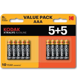 Kodak Piles Alcalines Xtralife AAA LR3 Lot de 10 (5+5) Blister