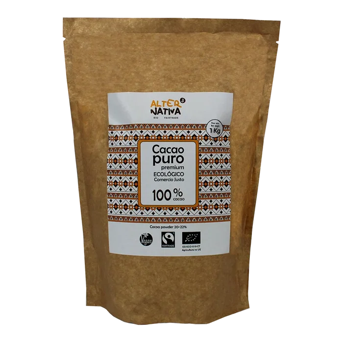 Alternativa 3 Cacao Puro Premium 1 kg Bio – Poudre de cacao pur 20-22% dégraissé, vegan, sans gluten, commerce équitable Alternativa 3 Cacao Puro Premium 1 kg Bio – Poudre de cacao pur 20-22% dégraissé, vegan, sans gluten, commerce équitable