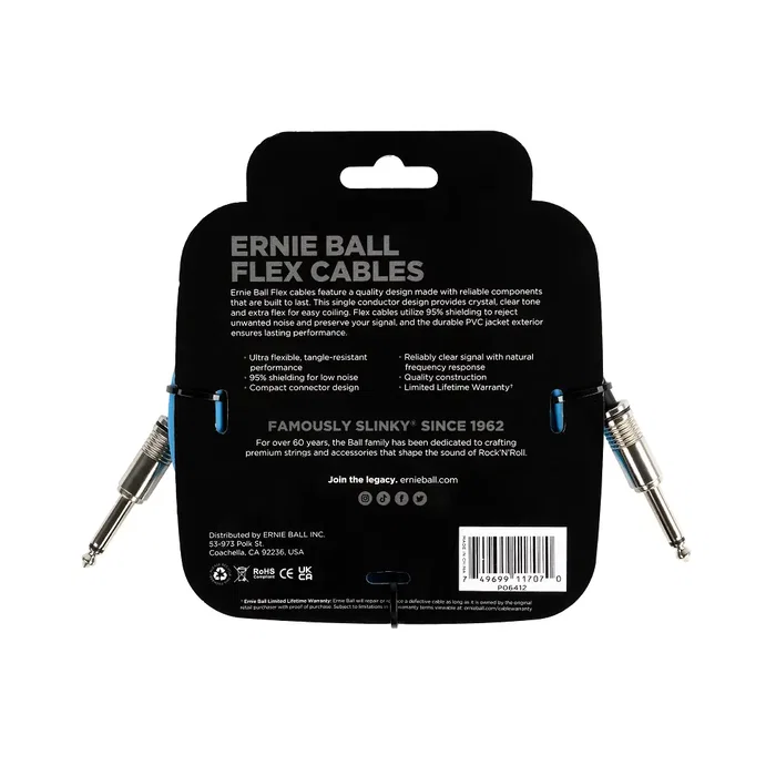 ERNIEBALL Câble d'instrument Flex Jack-Jack SS 3 m - Bleu ERNIEBALL Câble d'instrument Flex Jack-Jack SS 3 m - Bleu