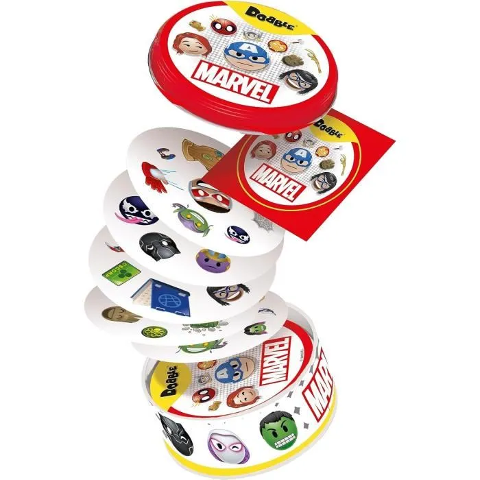 Asmodee Dobble Marvel Emoji (Eco Sleeve) - Jeu d'ambiance familial, langue française, à partir de 6 ans, pour intérieur et extérieur, univers Marvel