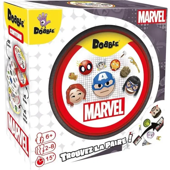 Asmodee Dobble Marvel Emoji (Eco Sleeve) - Jeu d'ambiance familial, langue française, à partir de 6 ans, pour intérieur et extérieur, univers Marvel