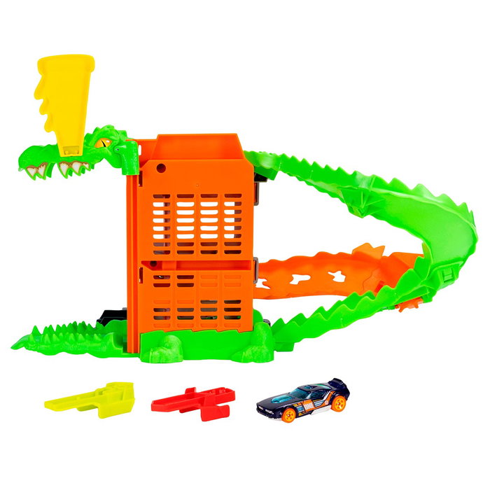Hot Wheels Piste Attaque du Crocodile JHL93 City, circuit avec ascenseur et voiture incluse Hot Wheels Piste Attaque du Crocodile JHL93 City, circuit avec ascenseur et voiture incluse