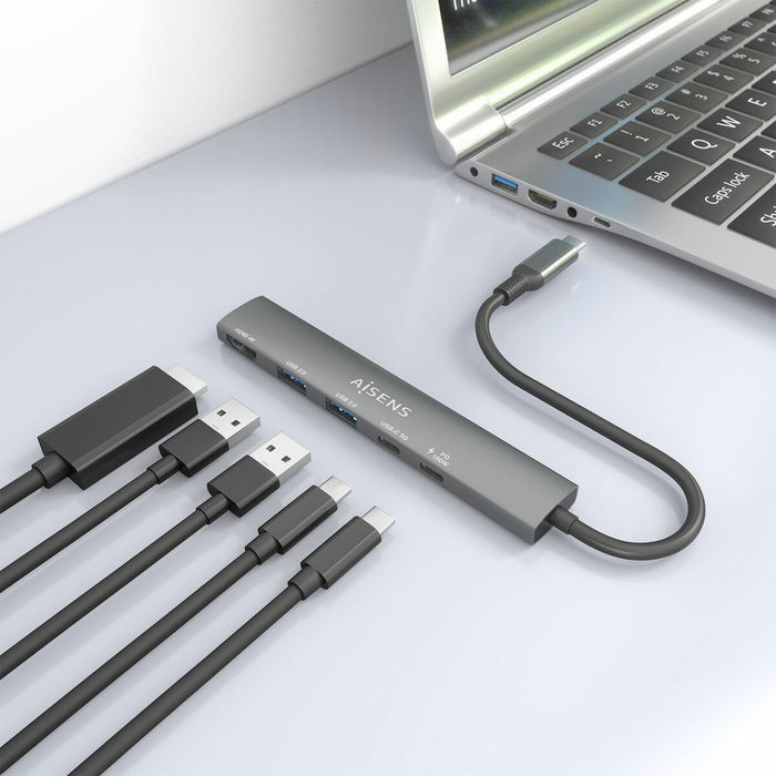 Hub USB Aisens USB-C DOCK 5 EN 1 GRIS Gris 100 W