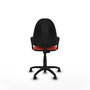 Chaise de bureau Aýna avec mécanisme de contact permanent de base, recouverte de tissu orange foncé. Équipée d'une base en polyamide noir, d'accoudoirs fixes et de roulettes autobloquantes.