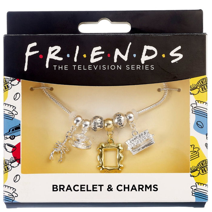 THE CARAT SHOP Bracelet Charm argenté Friends - 19 cm - Inclut des charms lobster, coffee cup, frame, sofa et perles 'Pivot' et 'How you doin'' - Zinc plaqué argent
