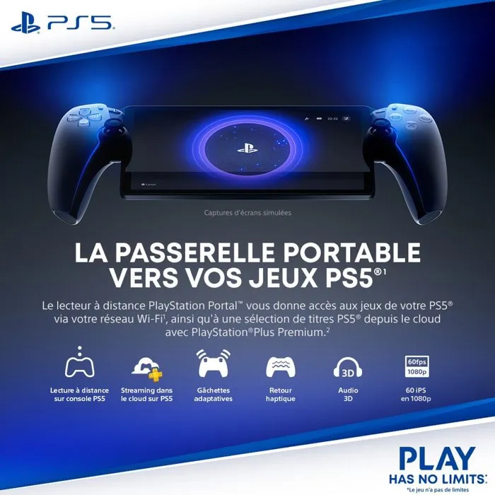 Sony PlayStation Portal - Lecteur à distance pour PS5 et PS4 - Noir Midnight - Sans fil et portable