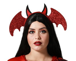 Atosa Serre-tête rouge avec ailes de diable et paillettes