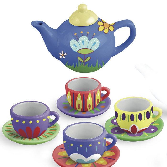 Tachan Set de Thé en Céramique Little Artist à Peindre DIY - R.56980/DIY002 - Tachan avec 1 Théière, 1 Sucrier, 1 Pot à Lait, 4 Tasses, 4 Soucoupes, 12 Peintures et 2 Pinceaux