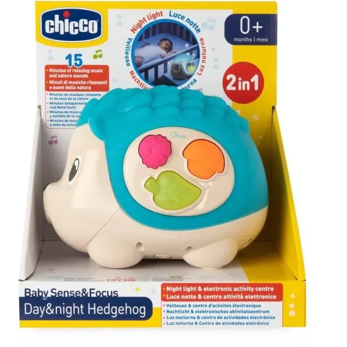 Chicco - Jouet d'éveil et veilleuse Hérisson Sensoriel Day&Night - Centre d'activités lumineux et musical pour bébé dès la naissance - Bleu