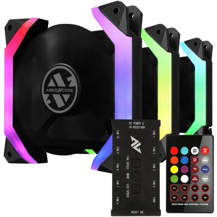 Abkoncore Spider Spectrum Sync - Pack de 3 Ventilateurs 120mm A-RGB pour Boîtier PC, 1300 TPM, 25 dBA