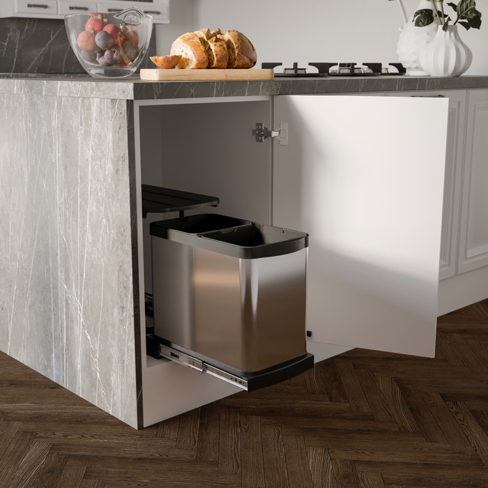 Emuca Bac à recyclage Recycle 2x12 litres Inox