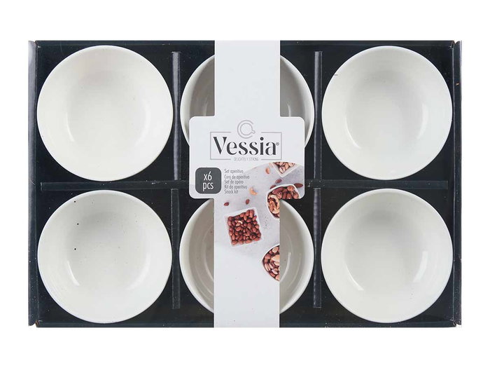 Vessia Set de 6 Bols en Porcelaine Blanche pour Apéritif 9 cm - Capacité 200 ml, 30x20x4.5 cm (Set de 12)