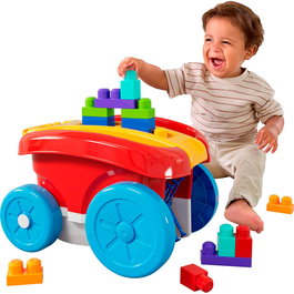 Mega Bloks Fisher-Price - Wagón Para Recoger Bloques JFR30 - Jouet de Construction avec Wagon Rouge et 20 Blocs Géants - À Tirer et Pousser - Pour Enfants de 12 Mois et Plus