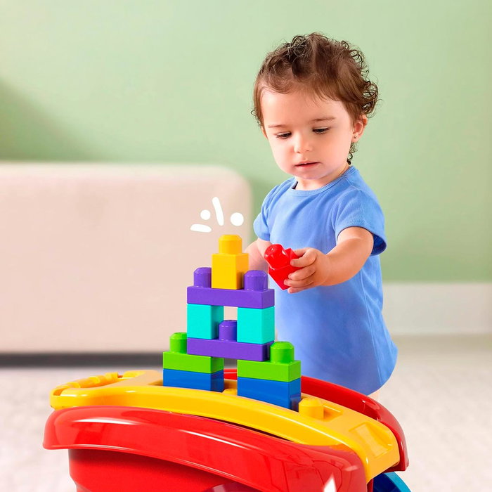 Mega Bloks Fisher-Price - Wagón Para Recoger Bloques JFR30 - Jouet de Construction avec Wagon Rouge et 20 Blocs Géants - À Tirer et Pousser - Pour Enfants de 12 Mois et Plus