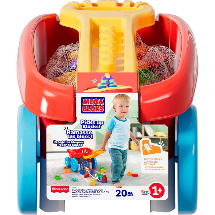 Mega Bloks Fisher-Price - Wagón Para Recoger Bloques JFR30 - Jouet de Construction avec Wagon Rouge et 20 Blocs Géants - À Tirer et Pousser - Pour Enfants de 12 Mois et Plus