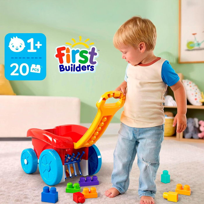 Mega Bloks Fisher-Price - Wagón Para Recoger Bloques JFR30 - Jouet de Construction avec Wagon Rouge et 20 Blocs Géants - À Tirer et Pousser - Pour Enfants de 12 Mois et Plus