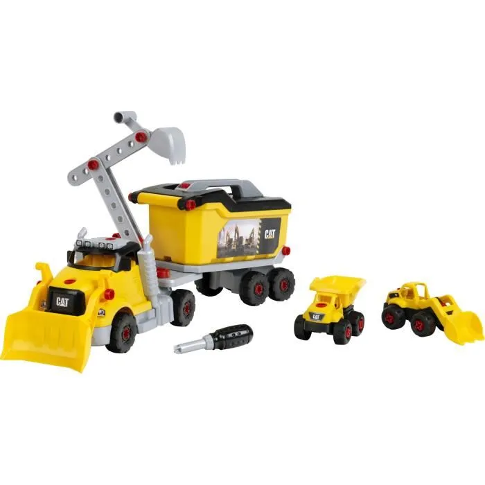 Klein Jouet de Construction Camion à Monter 4 en 1 Caterpillar Jaune et Noir - Jeu d'Outils avec Tournevis pour Enfants Dès 3 Ans