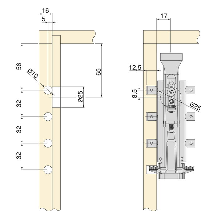 Emuca Kit de ferrures de suspensions invisibles pour meubles hauts Levelup 3 avec plaque, acier, zingué
