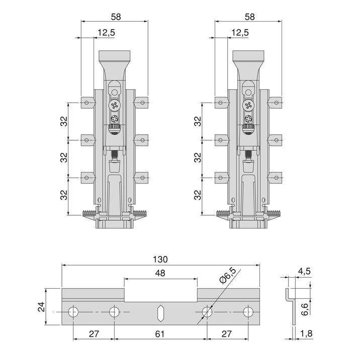 Emuca Kit de ferrures de suspensions invisibles pour meubles hauts Levelup 3 avec plaque, acier, zingué