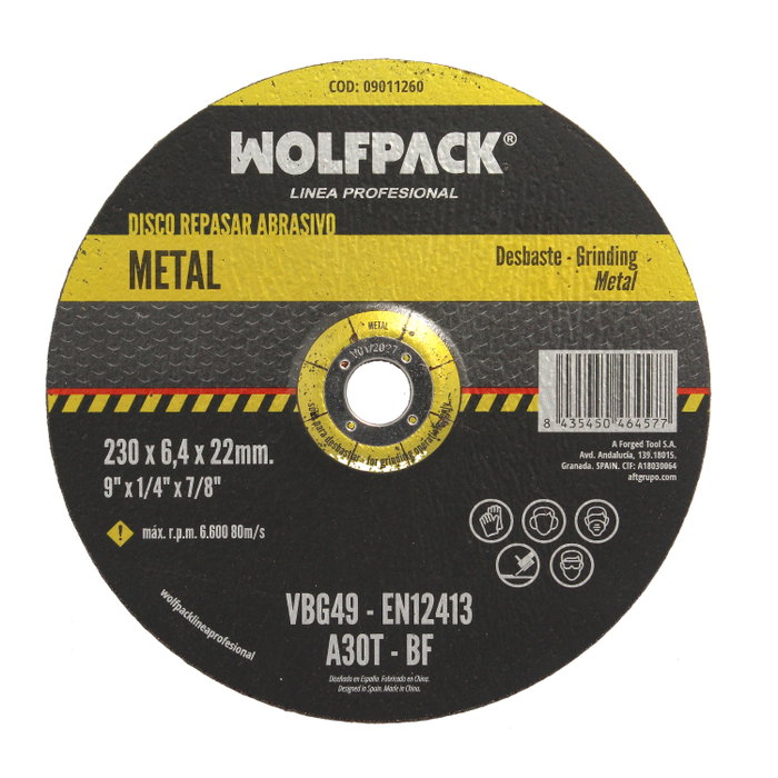 WOLFPACK LINEA PROFESIONAL Disco Repasar Abrasivo Metal 230x6,4x22,23 mm WOLFPACK LINEA PROFESIONAL Disco Repasar Abrasivo Metal 230x6,4x22,23 mm