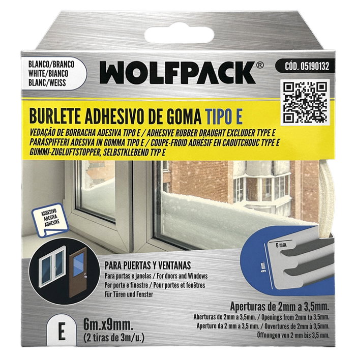 WOLFPACK LINEA PROFESIONAL Joint élastique en forme de E, 6 m x 9 mm, Blanc