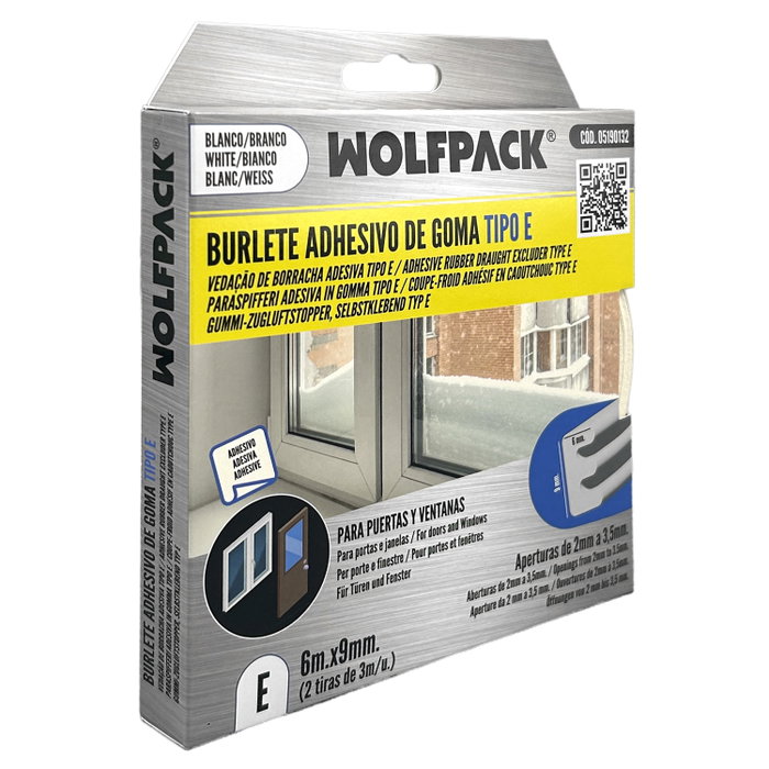 WOLFPACK LINEA PROFESIONAL Joint élastique en forme de E, 6 m x 9 mm, Blanc
