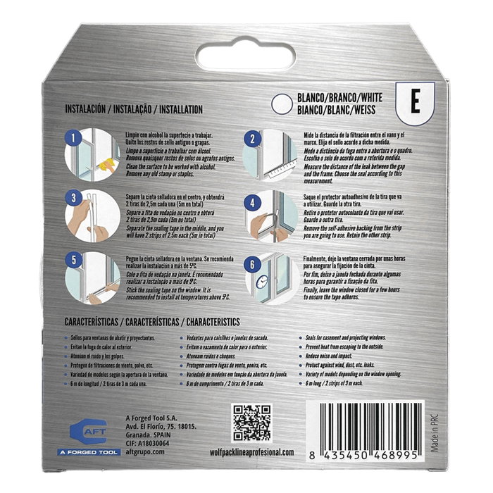 WOLFPACK LINEA PROFESIONAL Joint élastique en forme de E, 6 m x 9 mm, Blanc