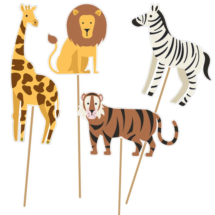 Party Time Jeu de 4 décorations de gâteau animaux de la savane