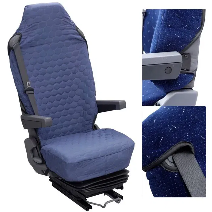 HTC EQUIPEMENT Housse universelle pour siège de camion en tissu jean's 100% coton matelassé - Compatible airbags et ceintures