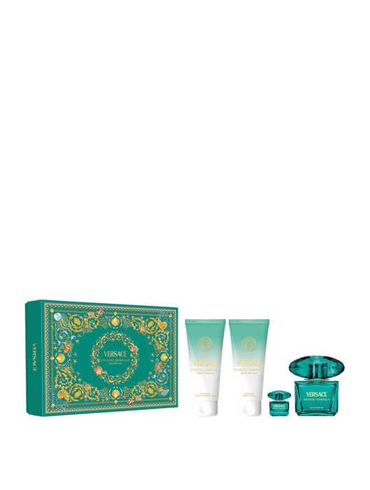 Versace Coffret Crystal Emerald: Eau de Parfum 90 ml + Miniature 5 ml + Lotion Corps 100 ml + Gel Douche 100 ml Versace Coffret Crystal Emerald: Eau de Parfum 90 ml + Miniature 5 ml + Lotion Corps 100 ml + Gel Douche 100 ml