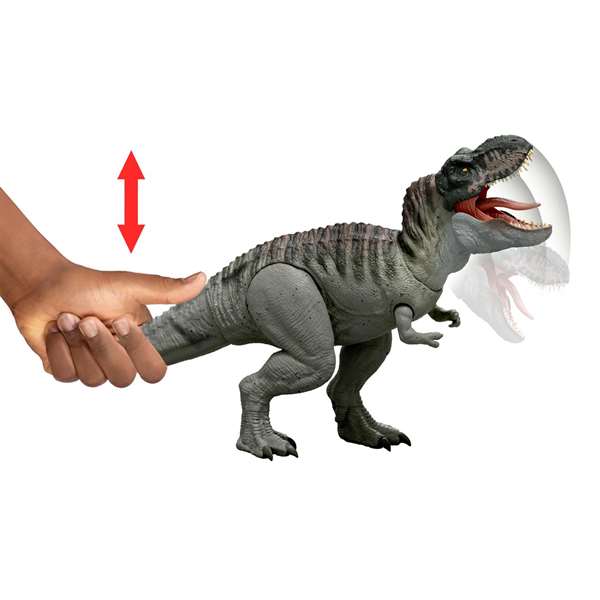 Mattel - Dinosaurio articulado Jurassic World T-Rex Attaque avec Sonido - Figurine Articulée 9x21x12 cm, Fonctionne avec Piles AA, Dès 4 ans