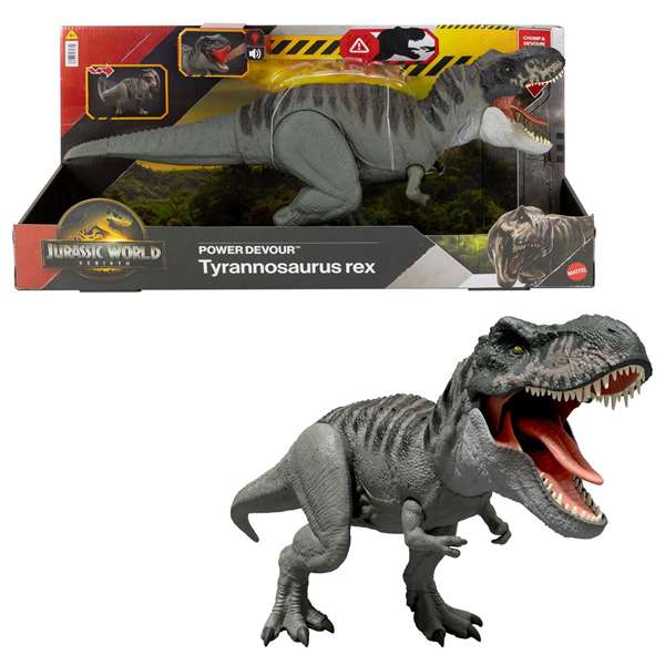 Mattel - Dinosaurio articulado Jurassic World T-Rex Attaque avec Sonido - Figurine Articulée 9x21x12 cm, Fonctionne avec Piles AA, Dès 4 ans